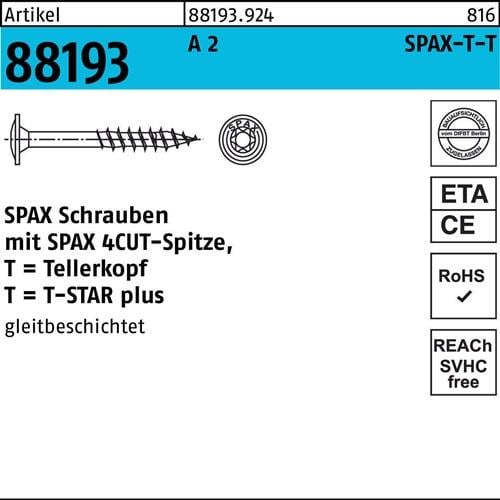 Tellerkopfschraube R 88193 Spitze/T-STAR TG 8x 160/80-T40 A 2 50 Stück SPAX