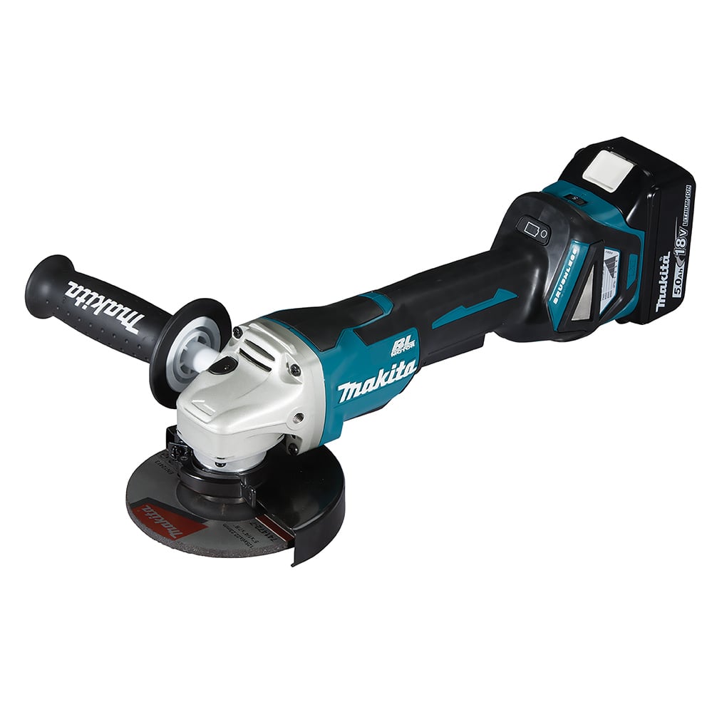 Makita DGA515RTJ Akku-Winkelschleifer Ø 125 mm 18 V mit Paddleschalter / 2x 5,0 Ah Akku + Ladegerät im MAKPAC