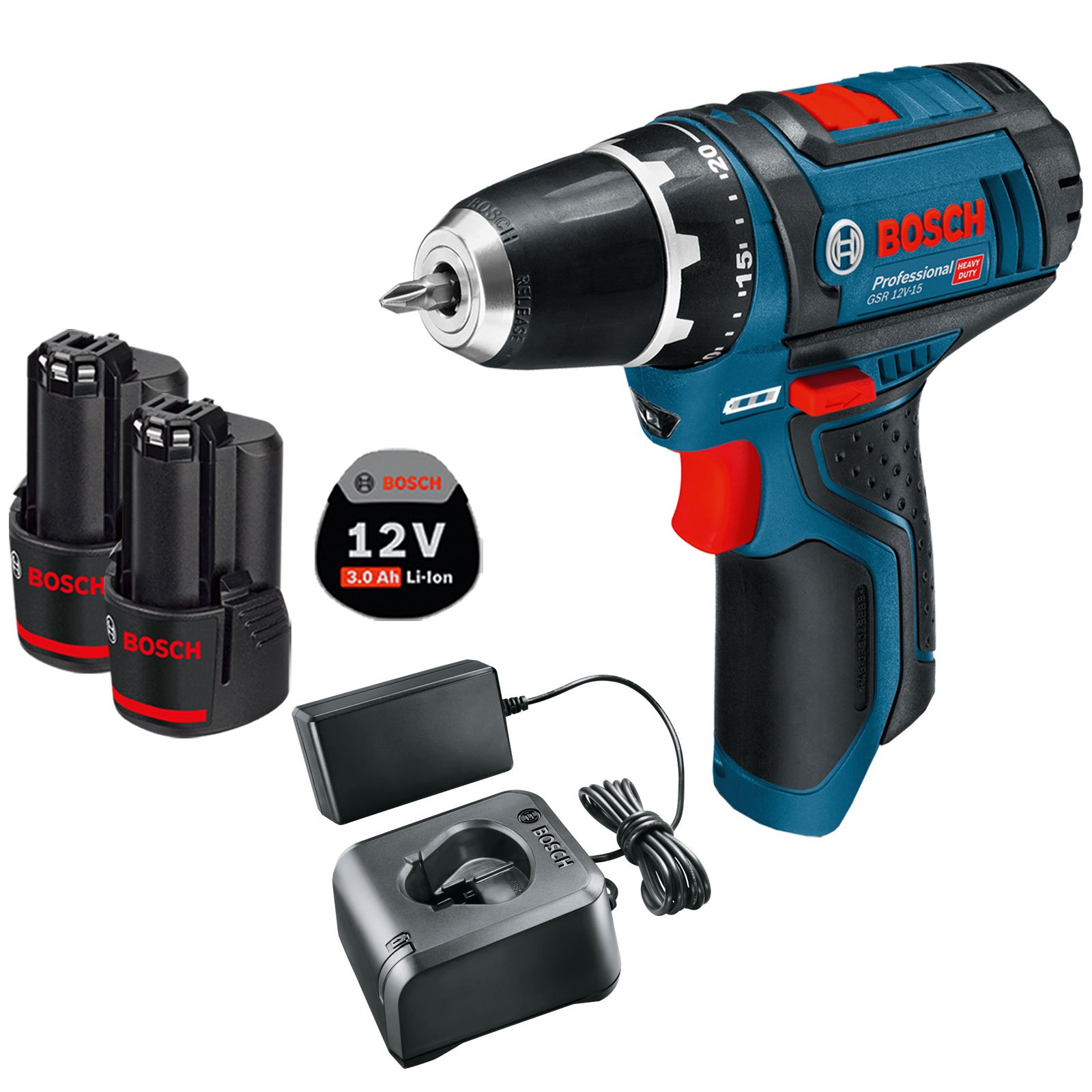 Bosch Akku-Bohrschrauber GSR 12V-15 / 2x 3,0 Ah Akku + Ladegerät Bosch Akku-Bohrschrauber GSR 12V-15 / 2x 3,0 Ah Akku + Ladegerät