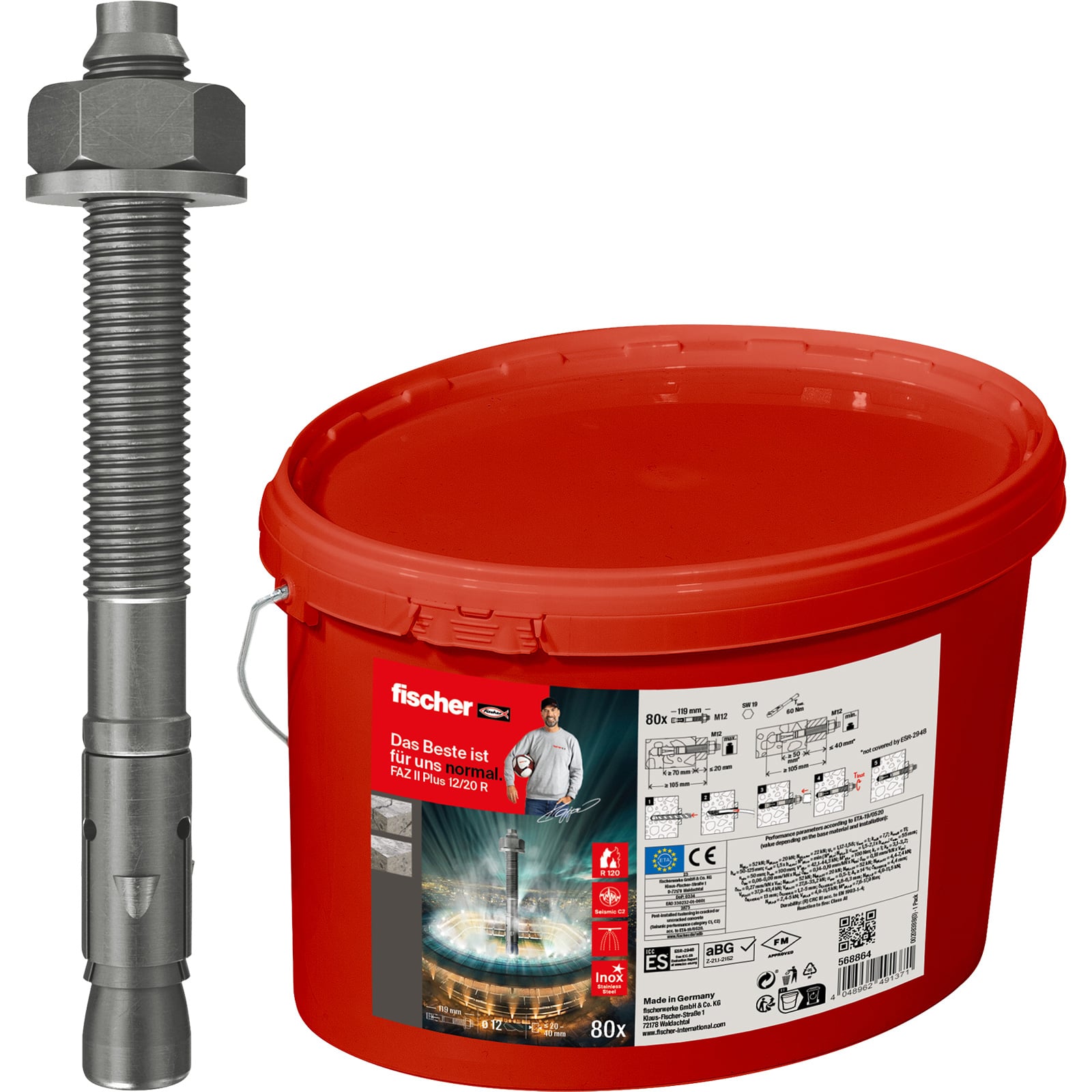 Fischer Bolzenanker FAZ II Plus 12/20 R im Eimer (80 St) - 568864