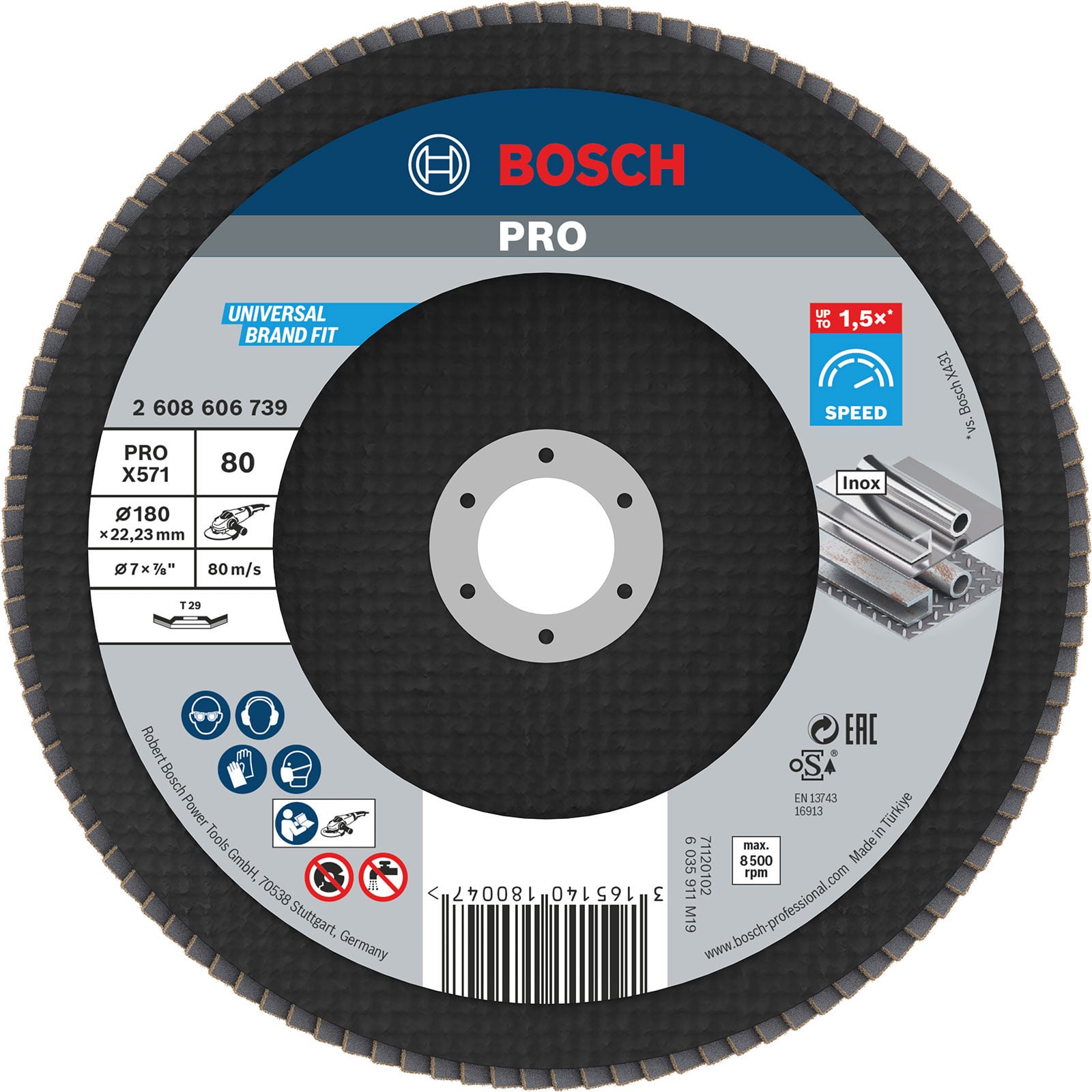 Bosch PRO X571 Fächerschleifscheibe 180 mm G80 - 2608606739