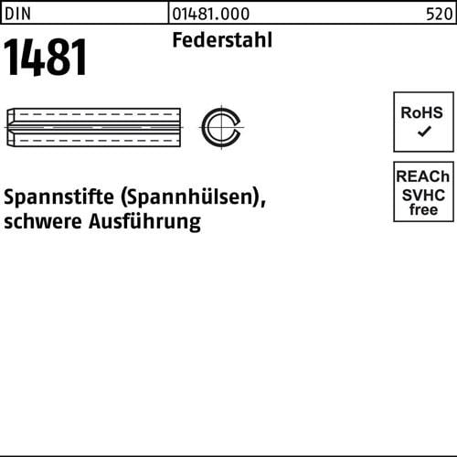 Spannstift DIN 1481 2,5x 4 Federstahl schwere Ausführung 1000 Stück