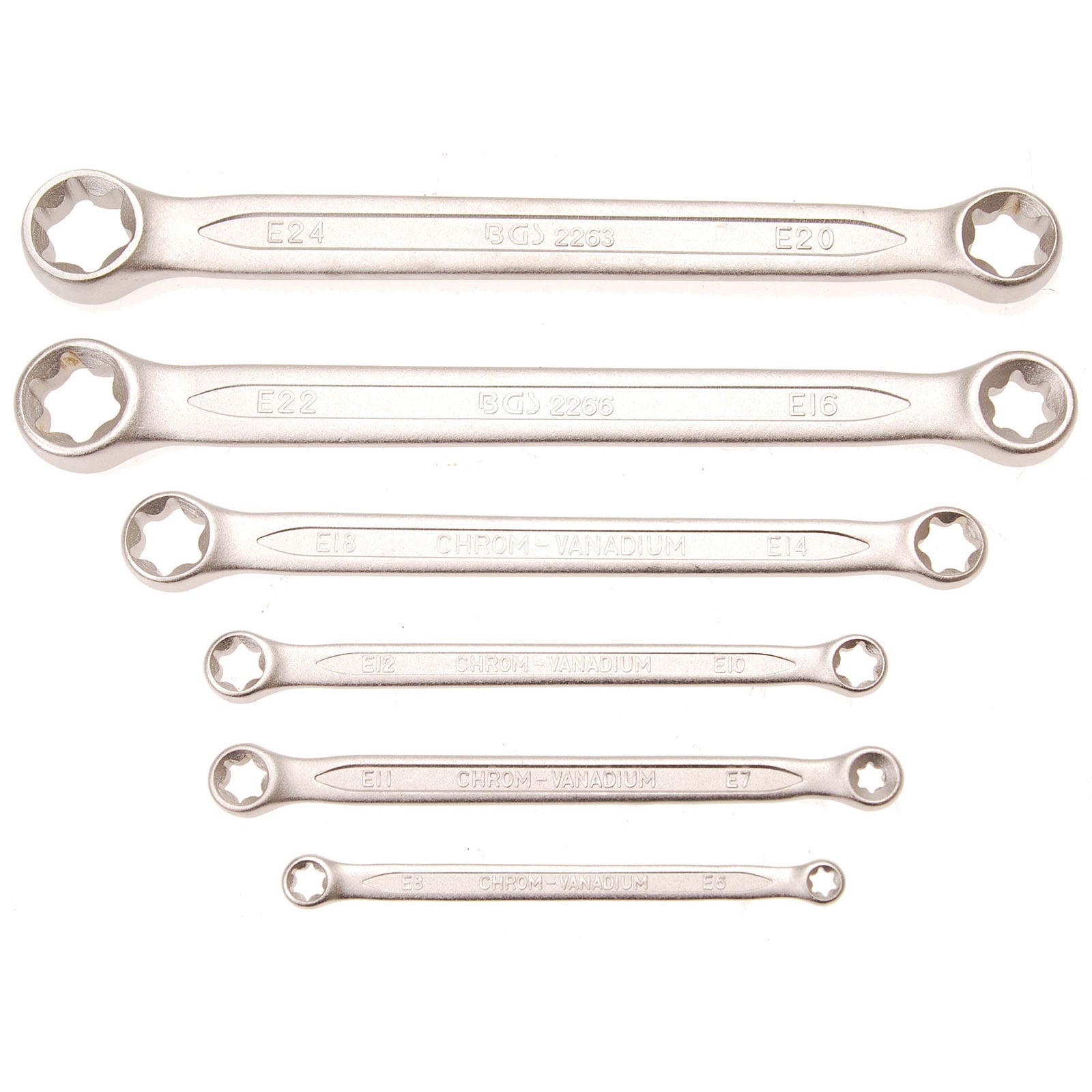 BGS Doppel-Ringschlüssel-Satz mit E-Profil-Ringköpfen SW E6 x E8 - E20 x E24 6tlg. - 2268