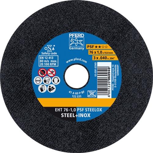 Trennscheibe PSF STEELOX D.76mm Scheibenstärke 1mm ger.Korund A Bohr.10mm PFERD
