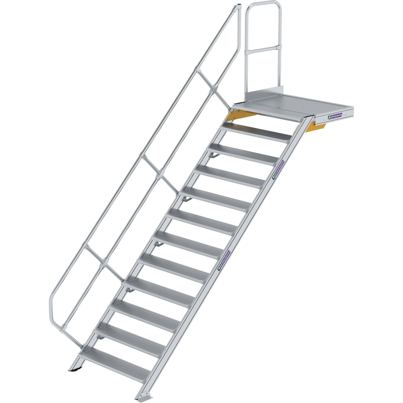 Günzburger Steigtechnik Treppe mit Plattform 45° Stufenbreite 1.000 mm 12 Stufen Aluminium geriffelt - 600472
