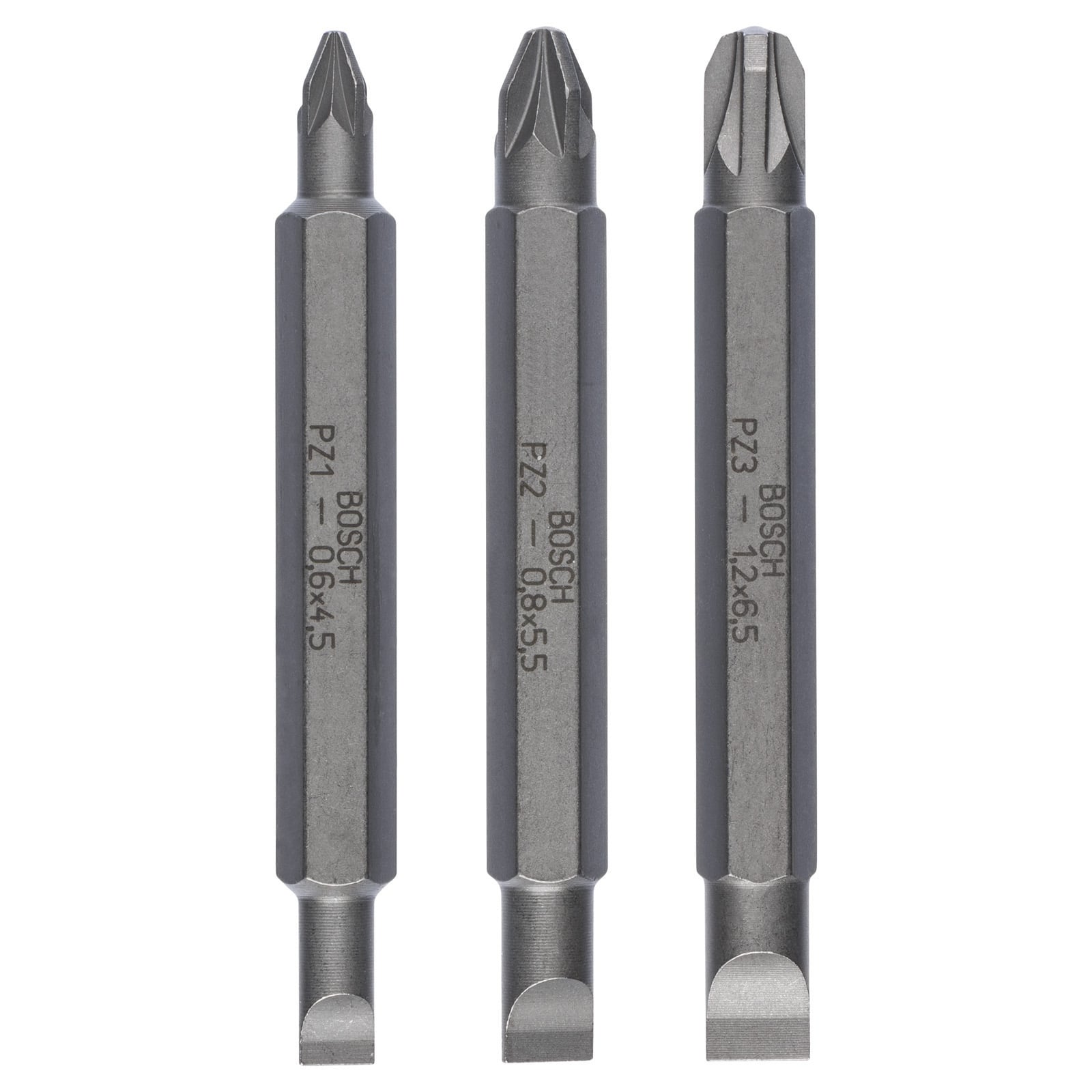 Bosch Doppelklingen-Set, 3tlg. S0,6x4,5, PZ1, S0,8x5,5, PZ2, S1,2x6,5, PZ3, 60 mm -2607001747