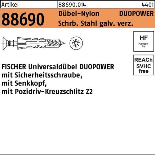 Dübel R 88690 SEKO-Schr. DUOPOWER 5x25 S Schr.verz./Dübel-Nylon 50St. FISCHER