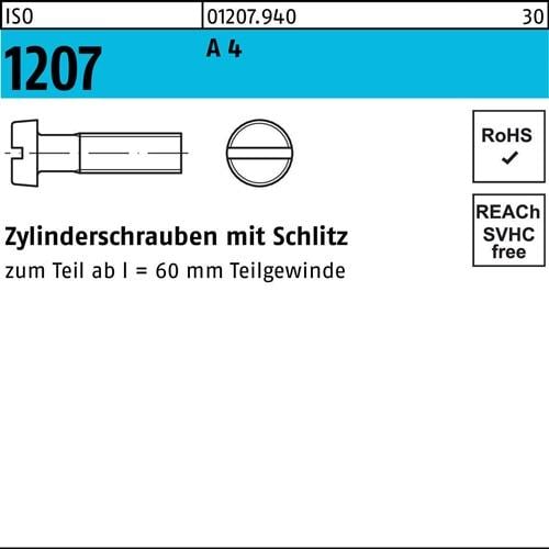 Zylinderschraube ISO 1207 Schlitz M8x 20 A 4 50 Stück