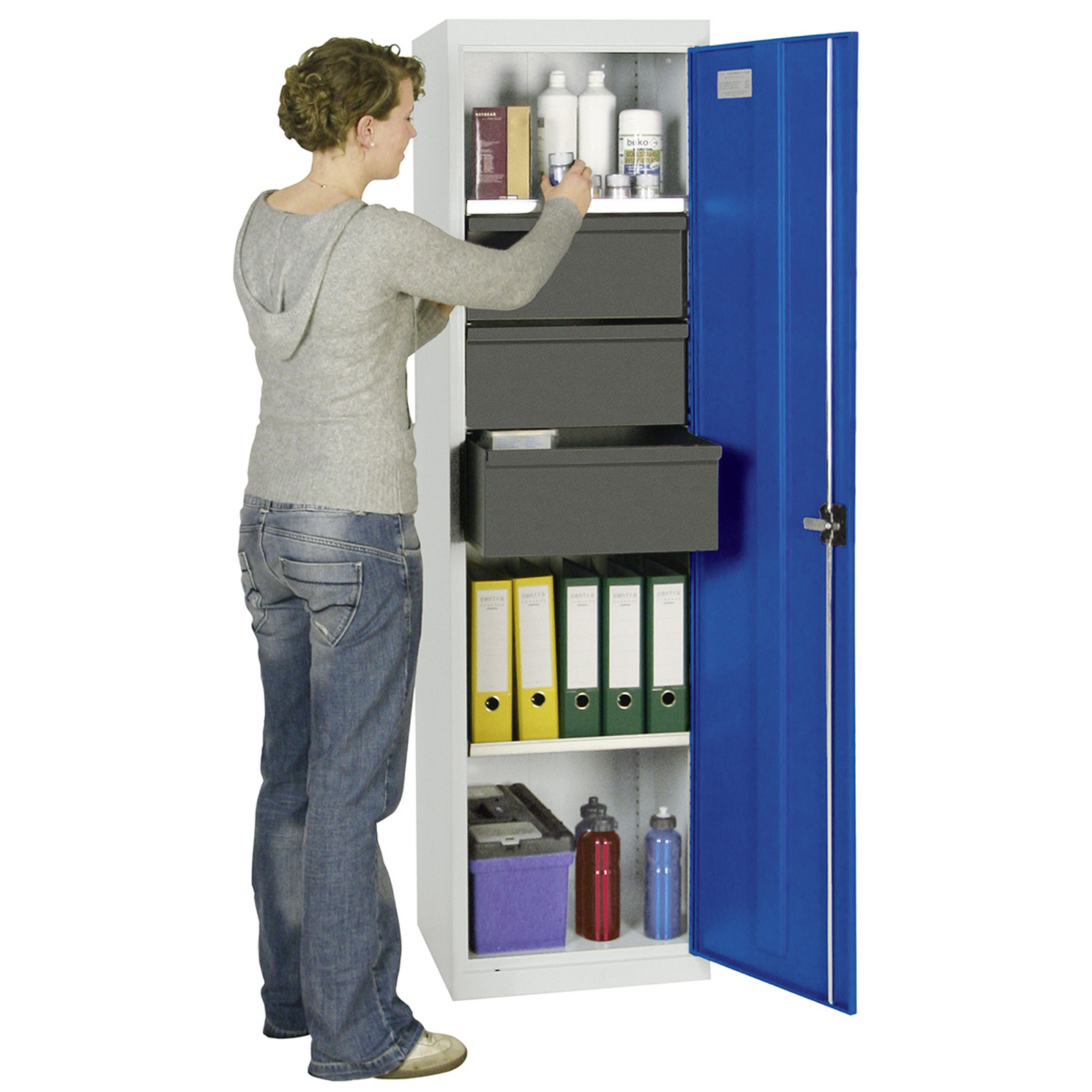 Stumpf Werkzeug- und Materialschrank Serie 3000 lichtgrau / enzianblau + 3 Schubladen 200 mm + 3 Auszugsböden - 3005474