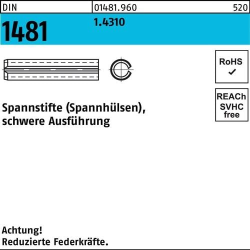 Spannstift DIN 1481 4x 12 1.4310 schwere Ausführung 100 Stück