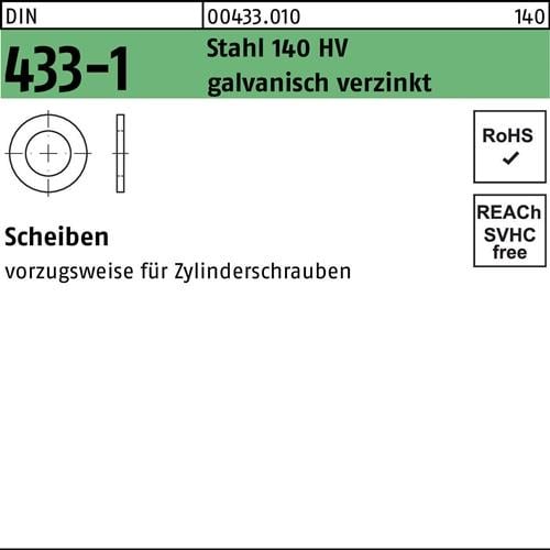 Scheibe DIN 433-1 21x34x3 Stahl 140 HV galv.verz. 500 Stück