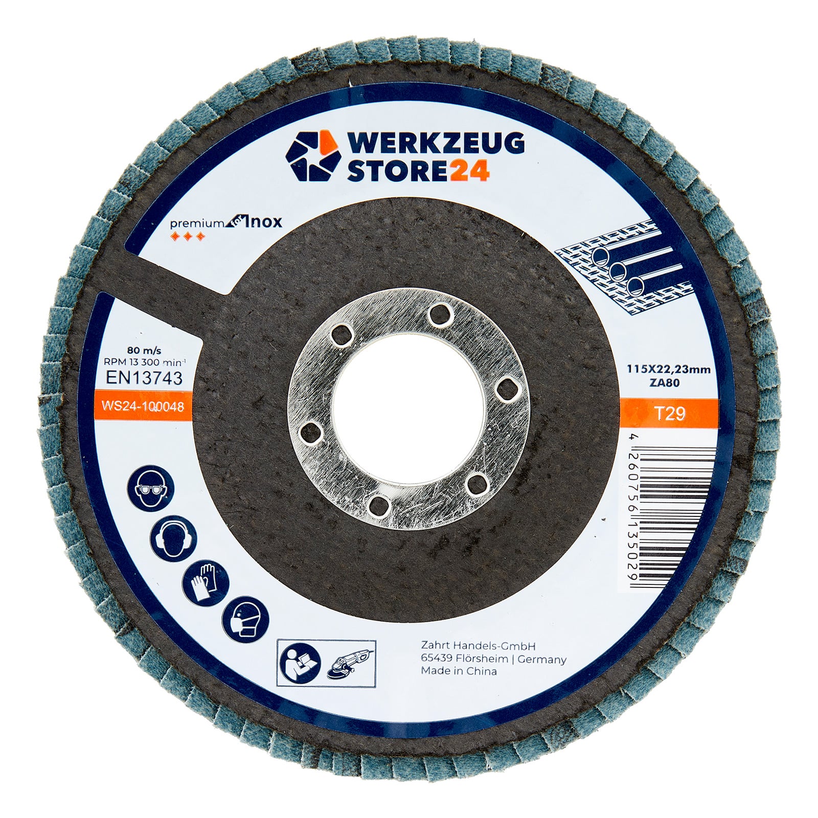 WS24 10x Lamellenschleifscheibe 115 mm gewölbt Zirkonkorund K 80 - WS24-100048