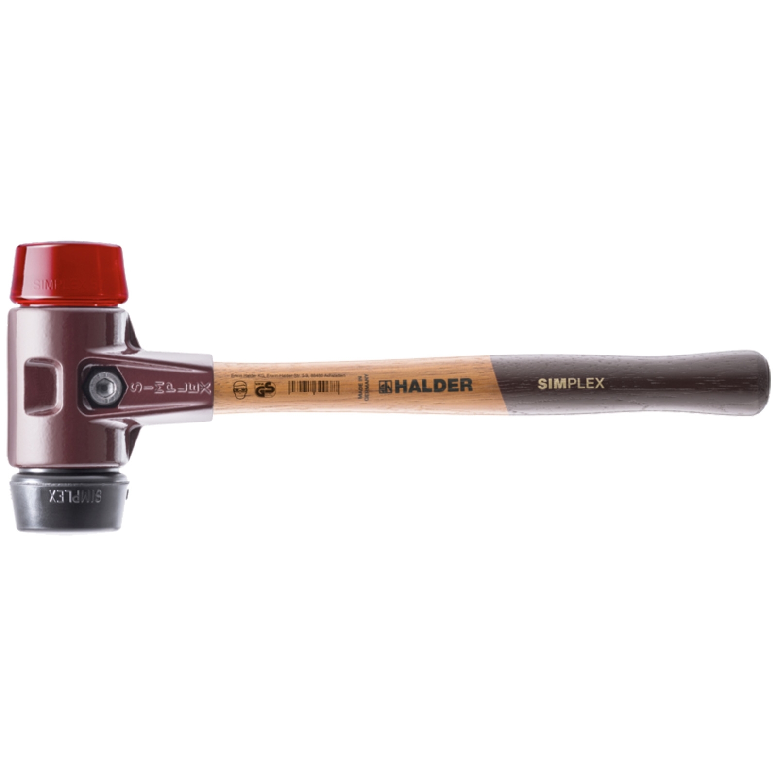Halder SIMPLEX-Schonhammer mit Stahlgussgehäuse und Holzstiel Ø 50 mm Gummikoposition / Plastik - 3026.050