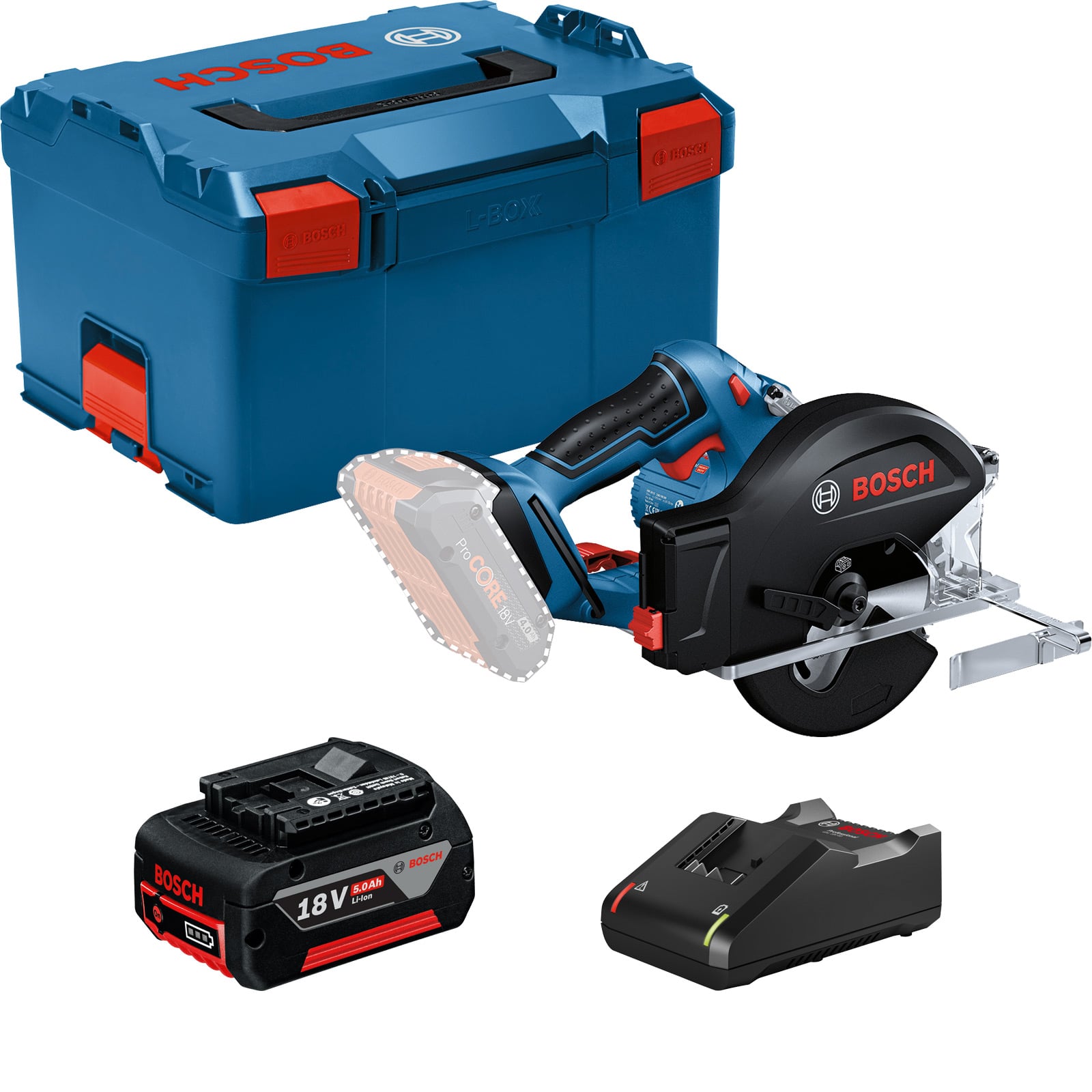 Bosch Akku-Kreissäge GKM 18V-50 Ø 136 mm / 1x 5,0 Ah + GAL 18V-40 in L-Boxx