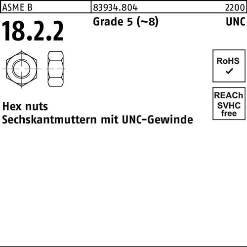 Sechskantmutter R 83934 UNC-Gewinde 7/16 Grade 5 (~8) 100 Stück