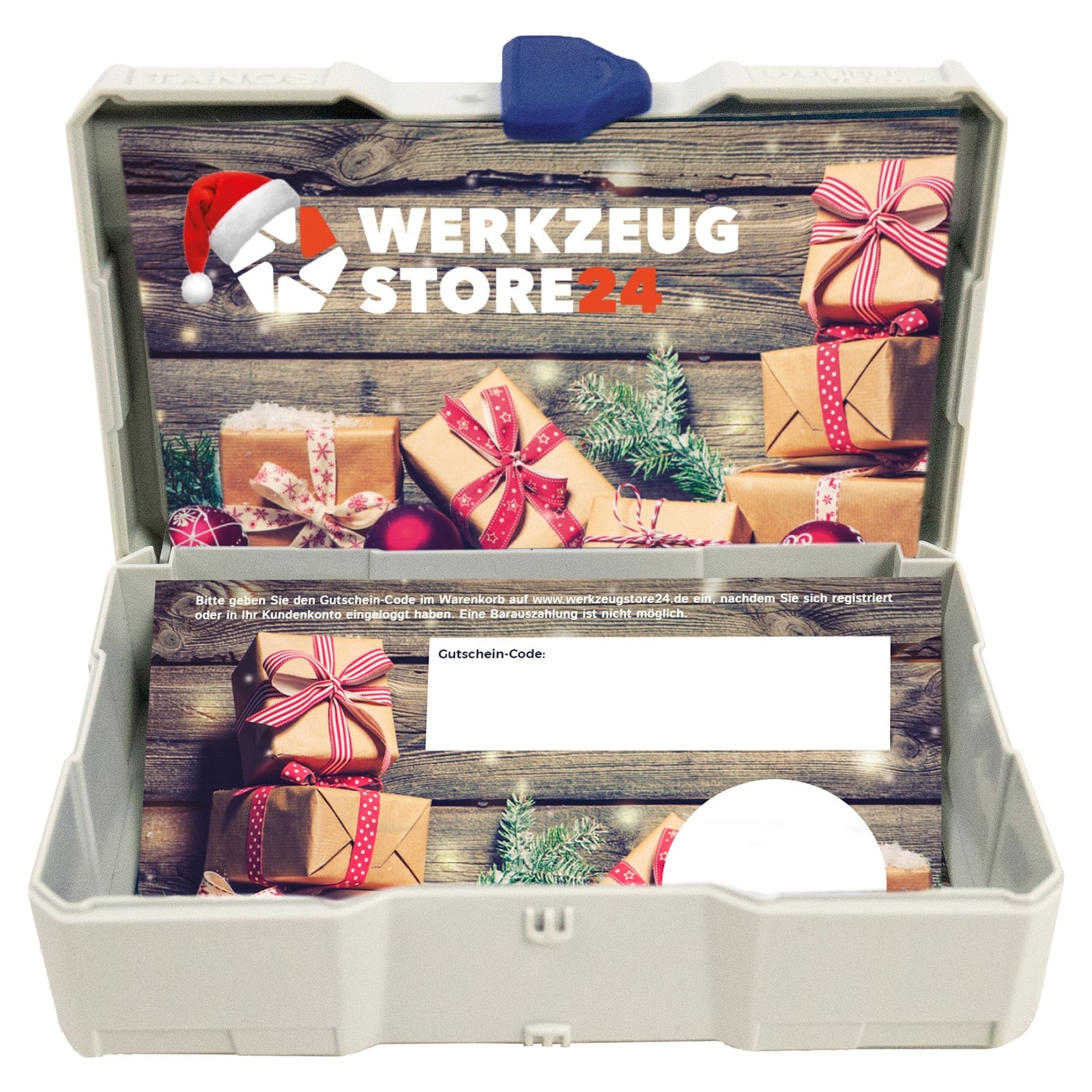 Geschenkgutschein XMAS Wert 20 € (Motiv Geschenke) - im Miniatur Systainer