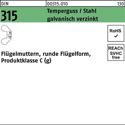 Flügelmutter DIN 315 runde FormM10 Temperguss/Stahl galv.verz. 100St.