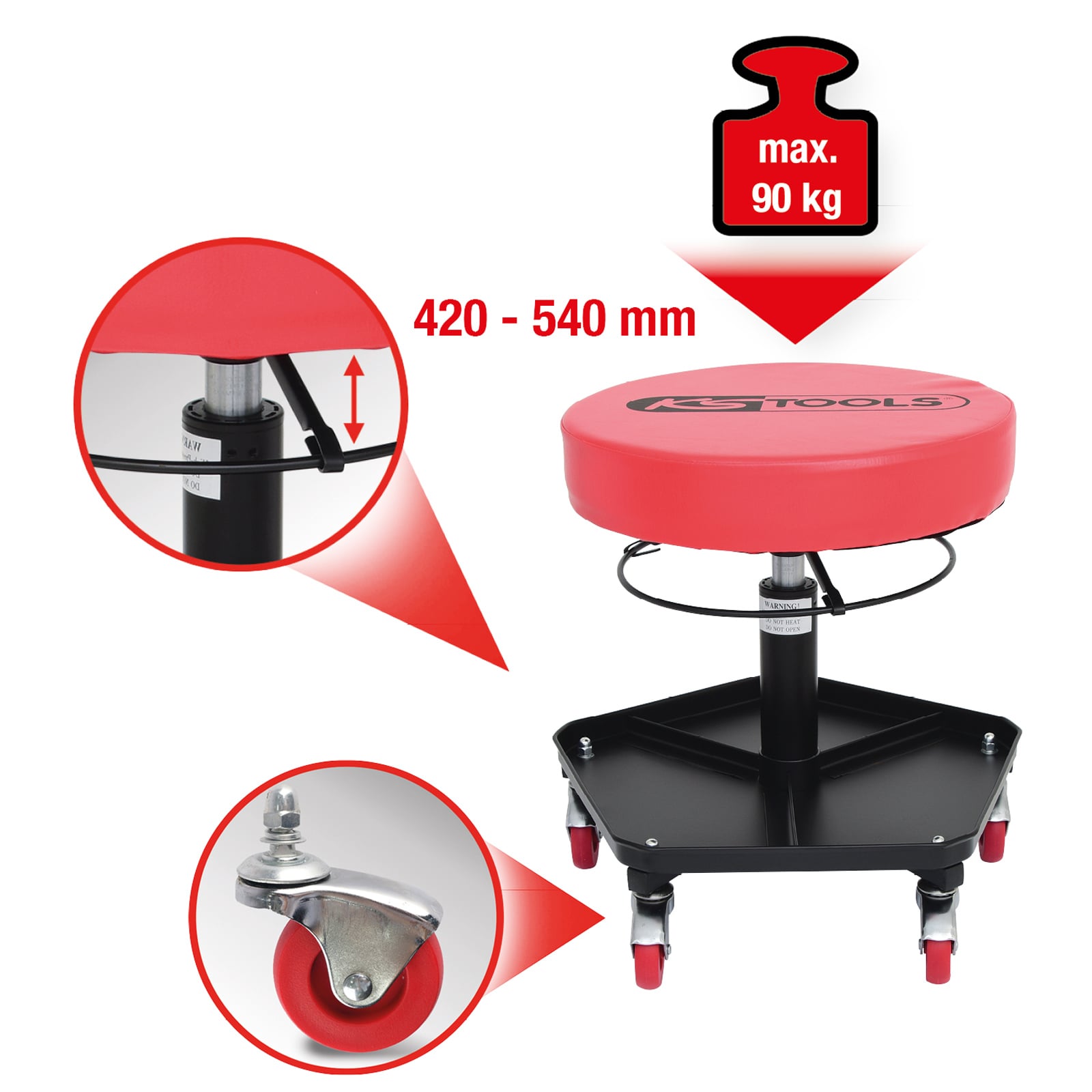 KS TOOLS Fahrbarer und höhenverstellbarer Hocker - 500.8030