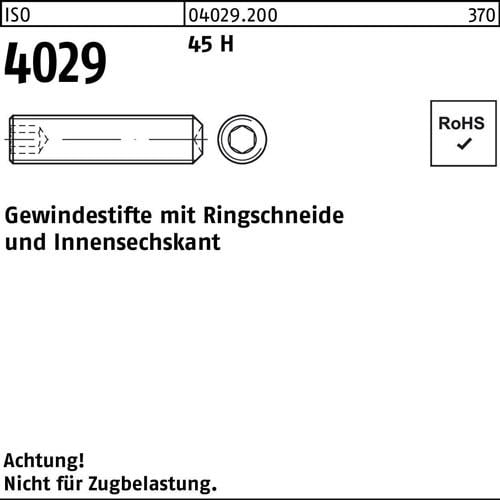 Gewindestift ISO 4029 Ringschneide/Innen-6kt M5x 6 45 H 1000 Stück