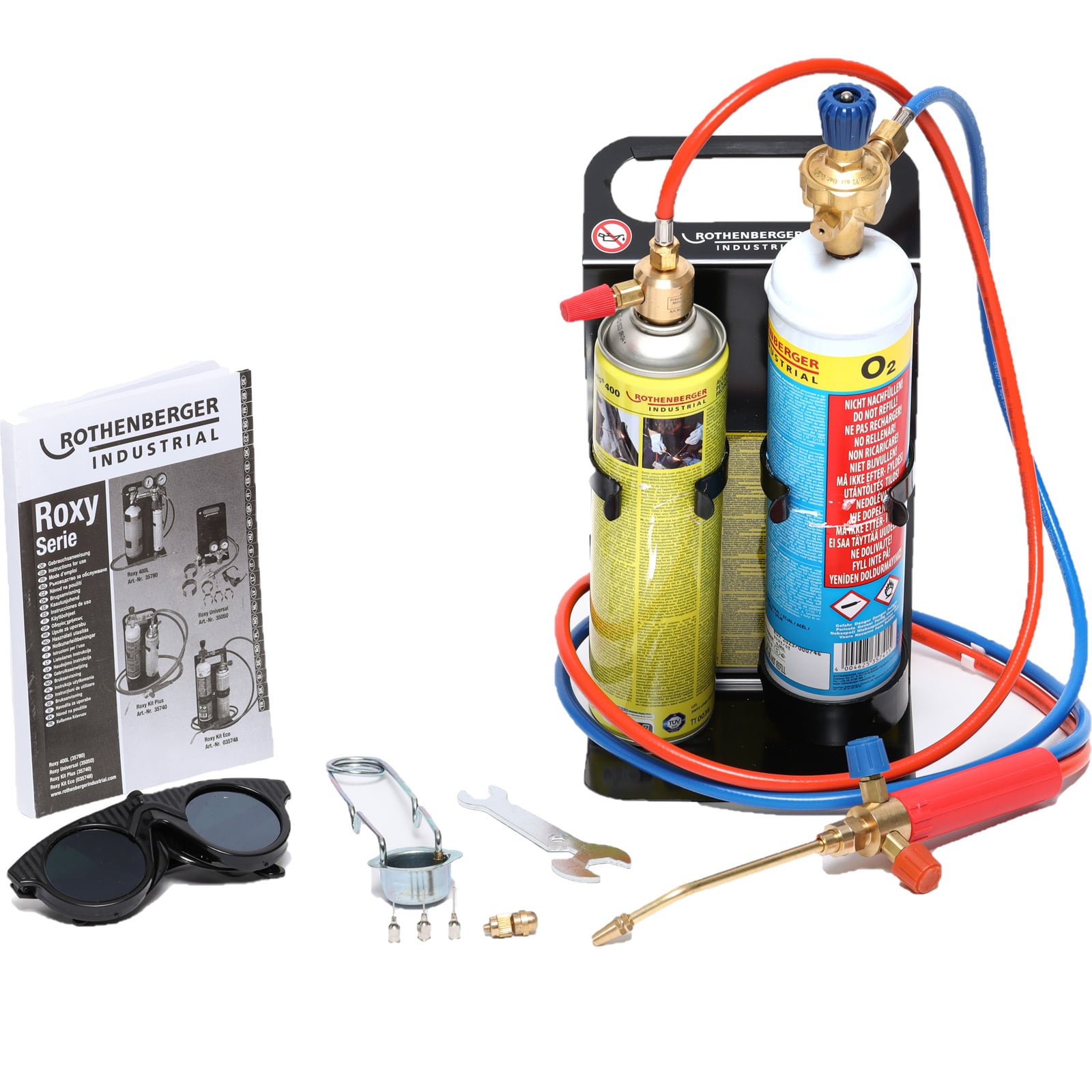 ROTHENBERGER Industrial Autogenschweiß- und Hartlötgerät Roxy Kit Plus 3100°C inkl. 1x Sauerstoffeinwegflasche 1x Maxigas & Zubehör - 35740