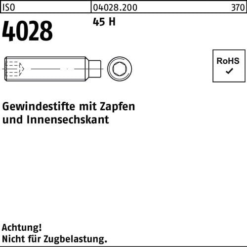 Gewindestift ISO 4028 Zapfen/Innen-6kt M16x 25 45 H 100 Stück