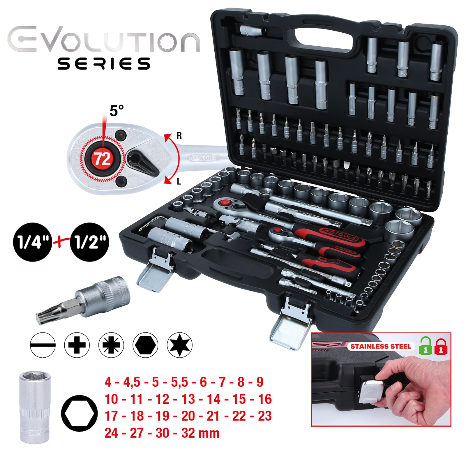 KS TOOLS 1/4"+1/2" Steckschlüssel-Satz 94tlg. - 911.0694