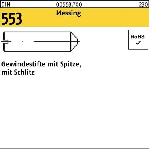 Gewindestift DIN 553 Schlitz/Spitze M4x 4 Messing 100 Stück