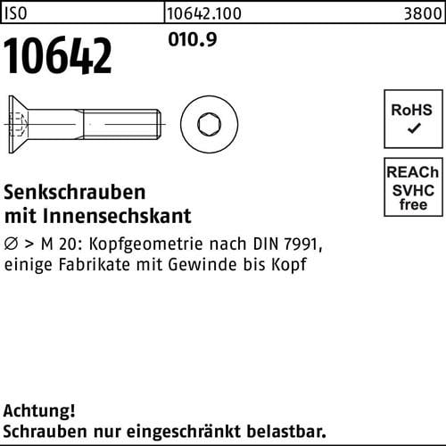Senkschraube ISO 10642 Innen-6kt M12x 130 010.9 50 Stück