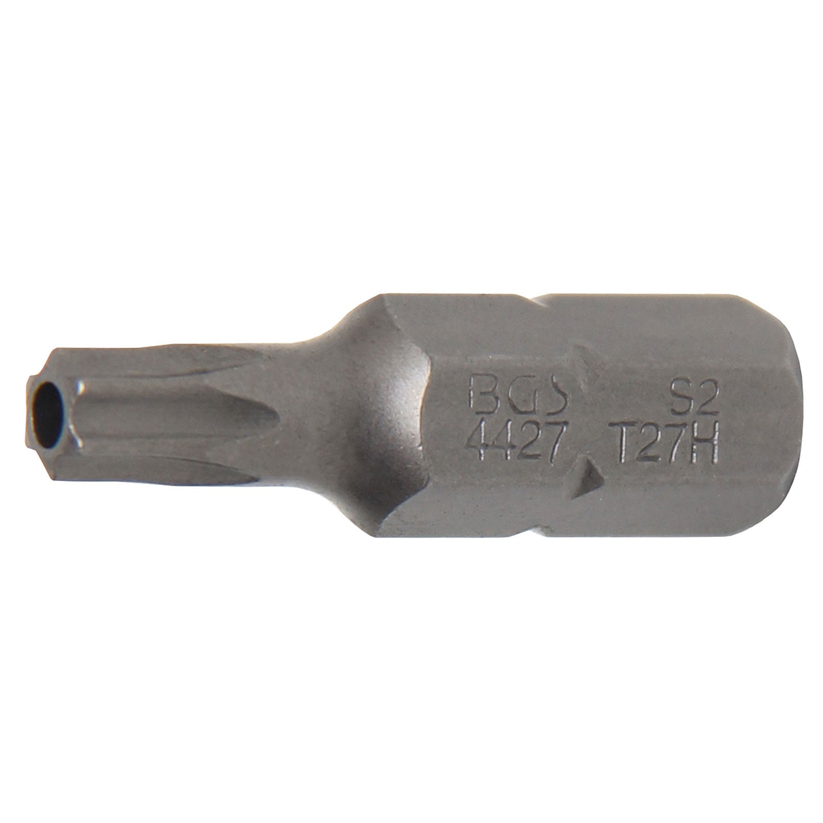 BGS Bit Länge 30 mm Antrieb Außensechskant 8 mm (5/16") T-Profil (für Torx) mit Bohrung T27 - 4427