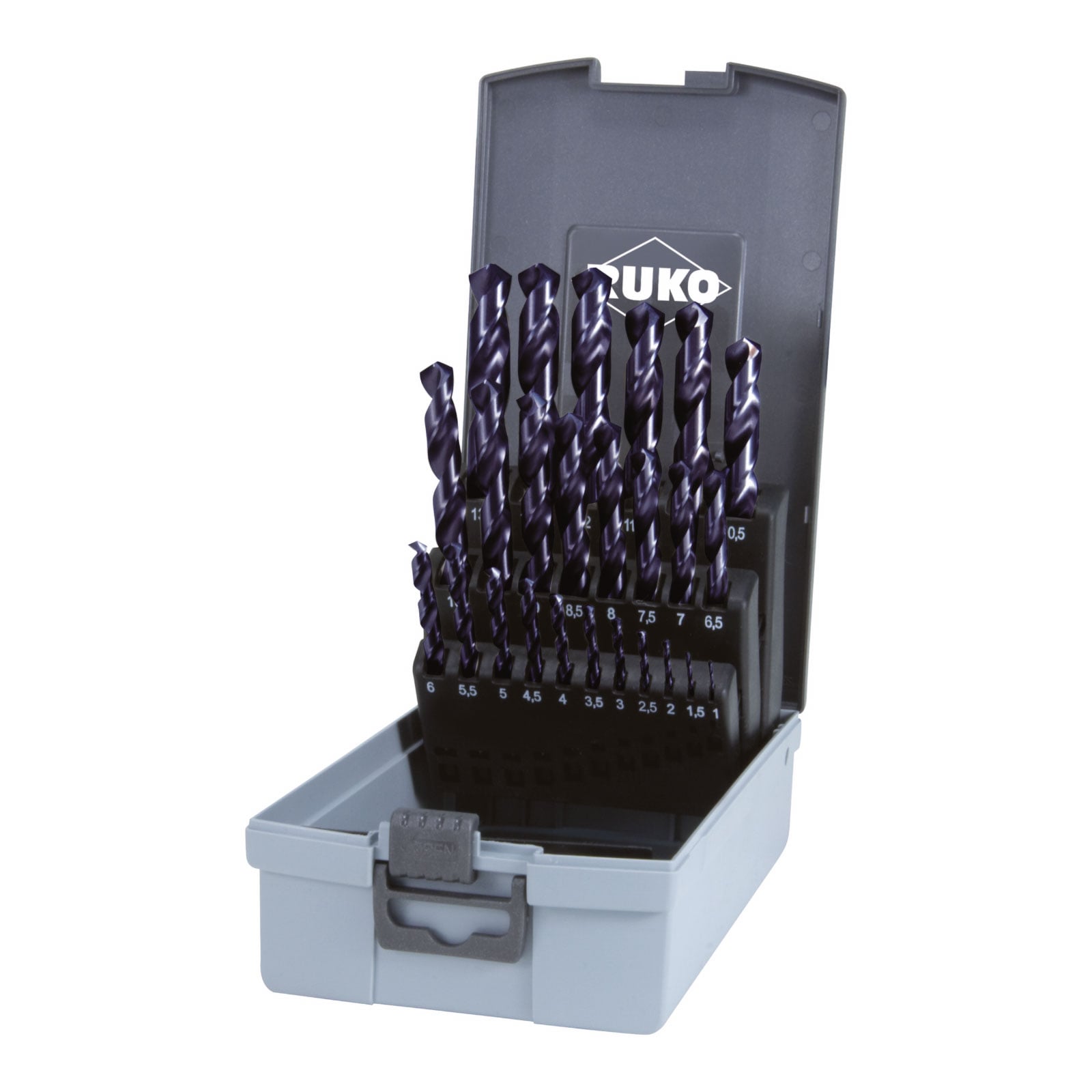 RUKO Spiralbohrer-Satz DIN 338 Typ VA, HSSE-Co 8 TiAlN in Kunststoffkassette - 25 tlg. - 281215EFRO