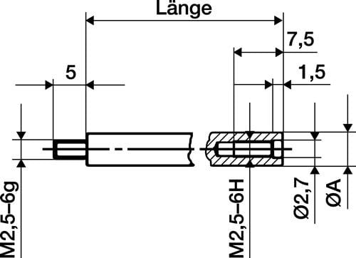 KÄFER Verlängerungsstück L.10mm Messbolzen-D.4mm z.Messuhren - 62503