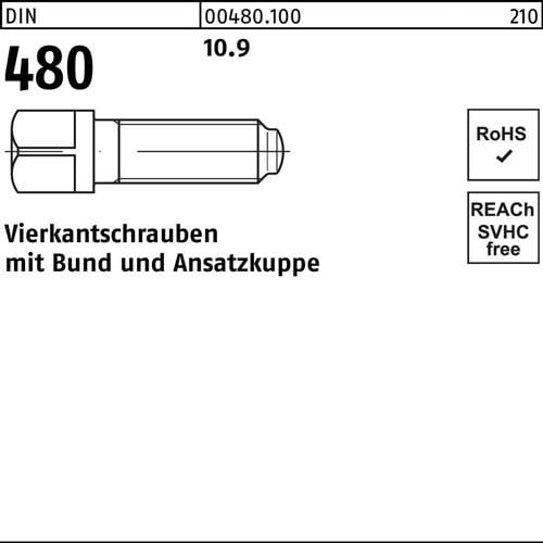 Vierkantschraube DIN 480 Bund/Ansatzkuppe M16x 70 10.9 10 Stück