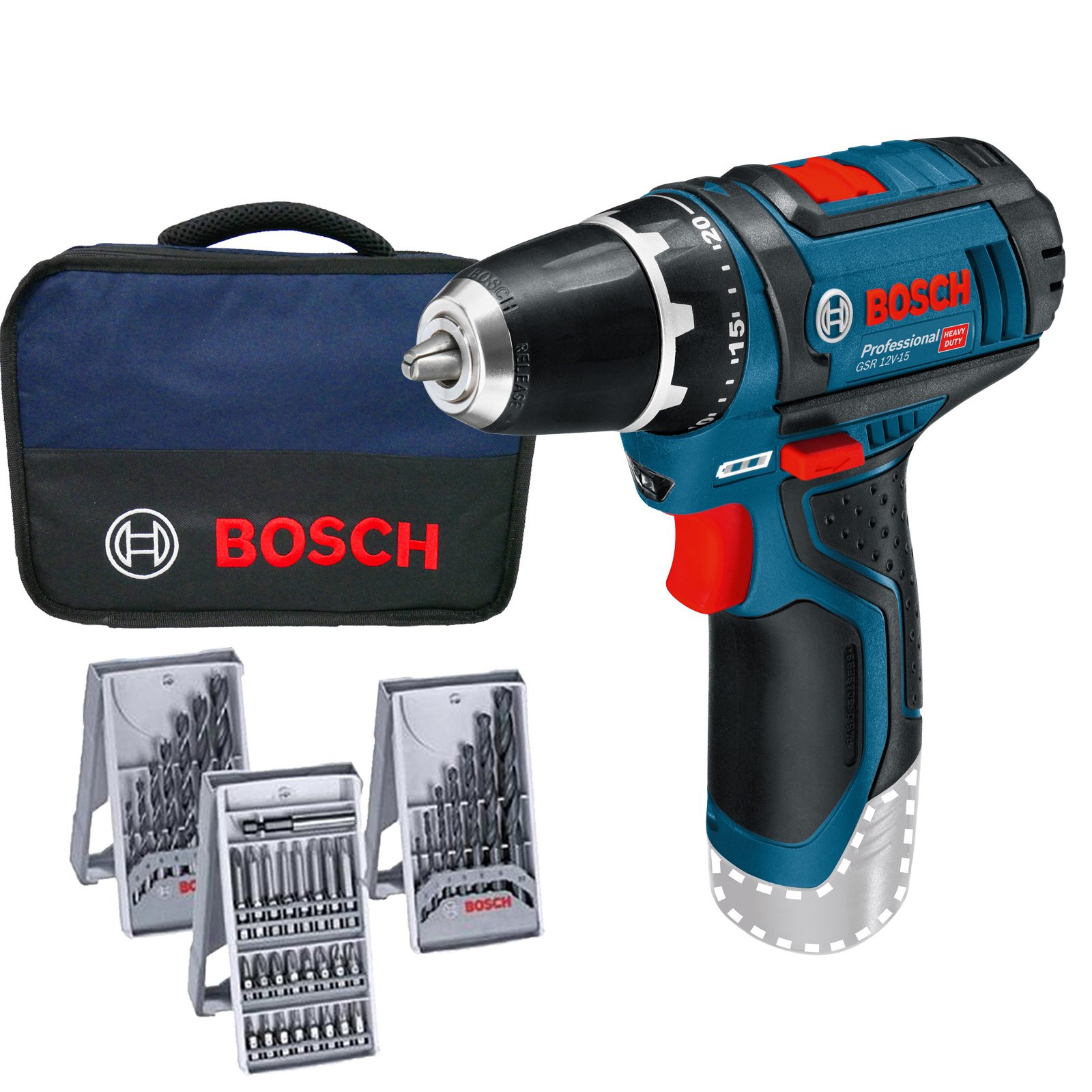 Bosch Akku-Bohrschrauber GSR 12V-15 Solo inkl. Zubehör im Softbag Bosch Akku-Bohrschrauber GSR 12V-15 Solo inkl. Zubehör im Softbag