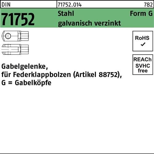 Gabelgelenk DIN 71752 f.Federklappbolzen G 10x40 Stahl galv.verz. 10St.