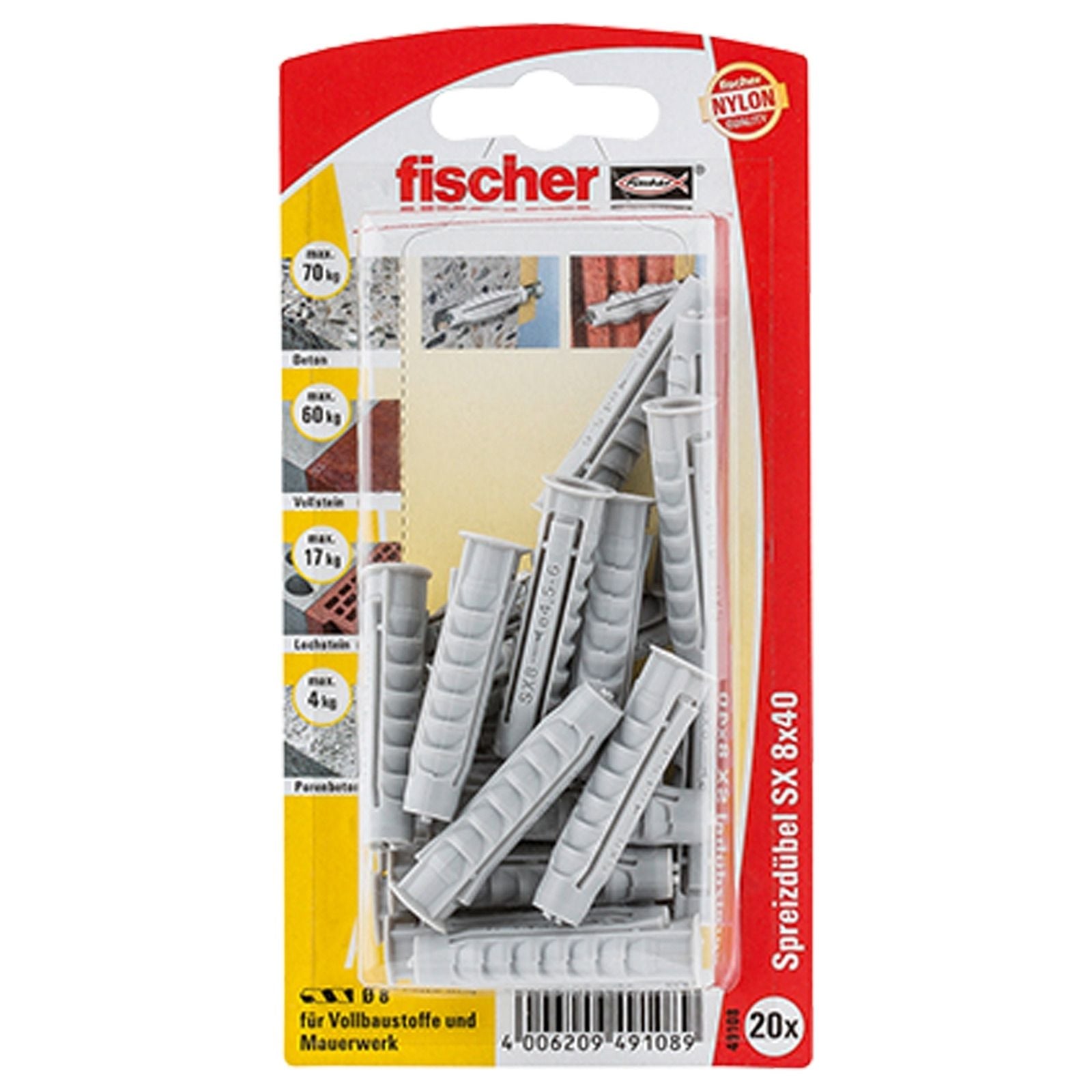 Fischer 20x Dübel SX 8x40 - 49108 Auslauf