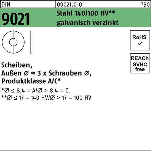 Unterlegscheibe DIN 9021 13x 37x3 Stahl 140/100 HV galv.verz. 100 Stück
