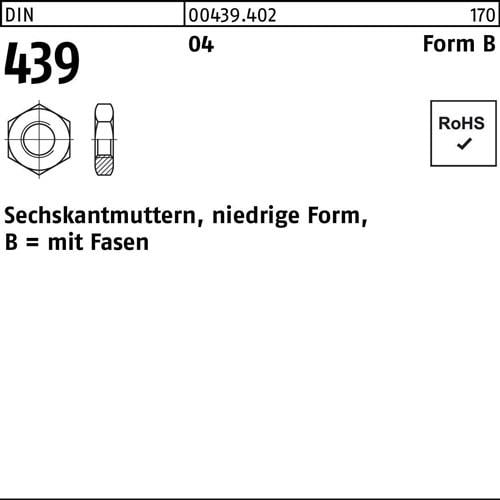 Sechskantmutter DIN 439/ISO 4035 FormB BM 27 Automatenstahl 25 Stück