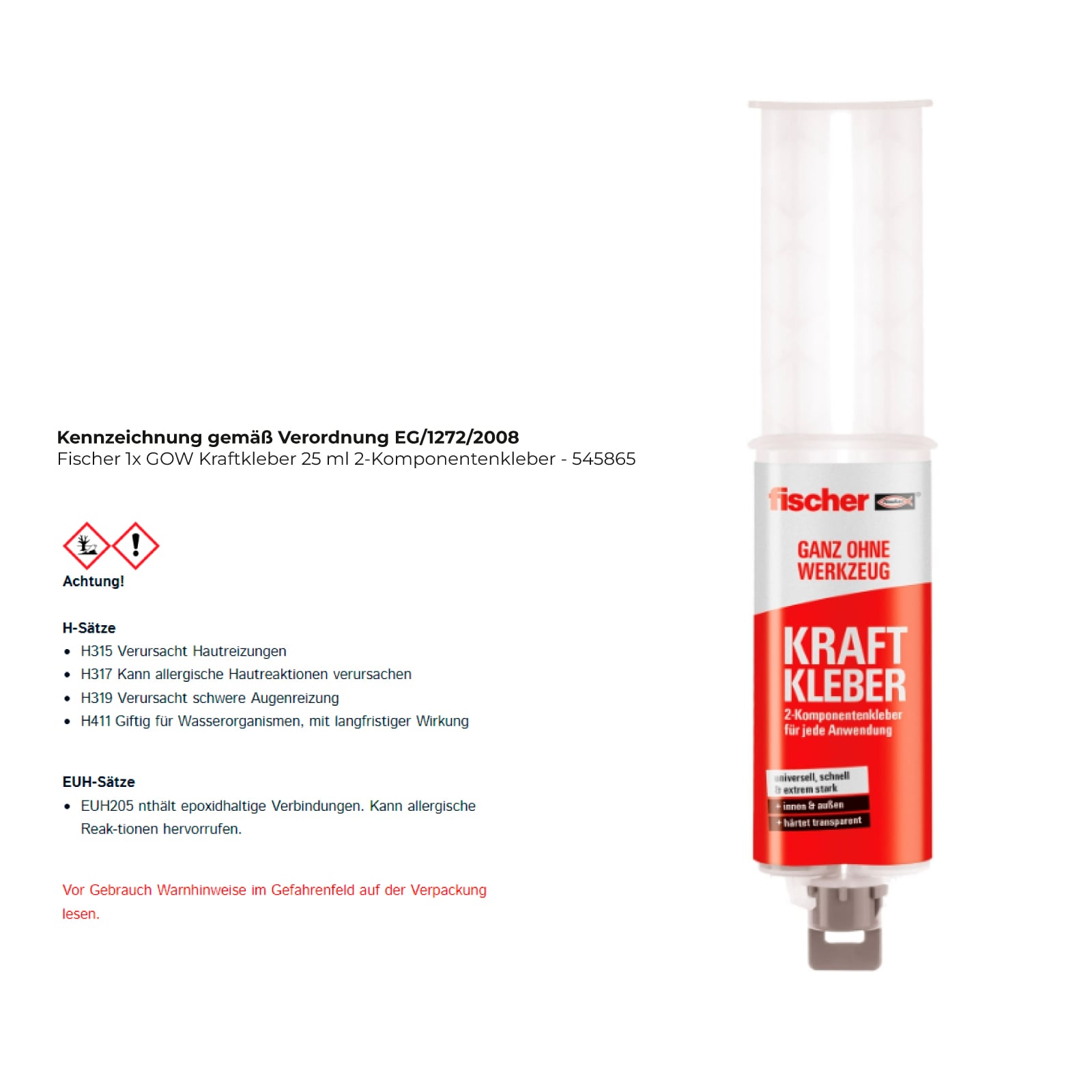 Fischer 1x GOW Kraftkleber 25 ml 2-Komponentenkleber - 545865