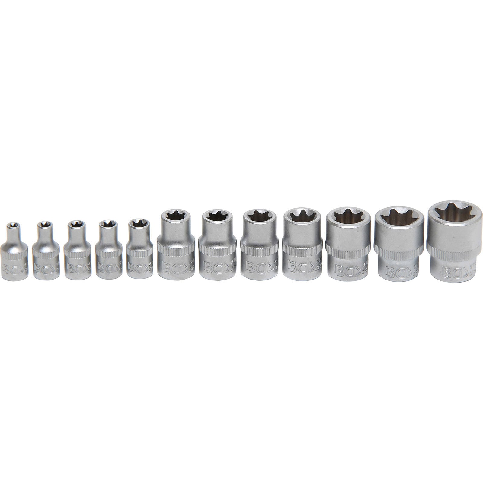 BGS Steckschlüssel-Einsatz-Satz E-Profil Antrieb Innenvierkant 6,3 mm (1/4") / 10 mm (3/8") SW E4 - E20 12tlg. - 2038