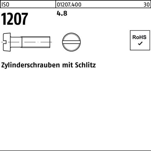 Zylinderschraube ISO 1207 Schlitz M10x 30 4.8 200 Stück