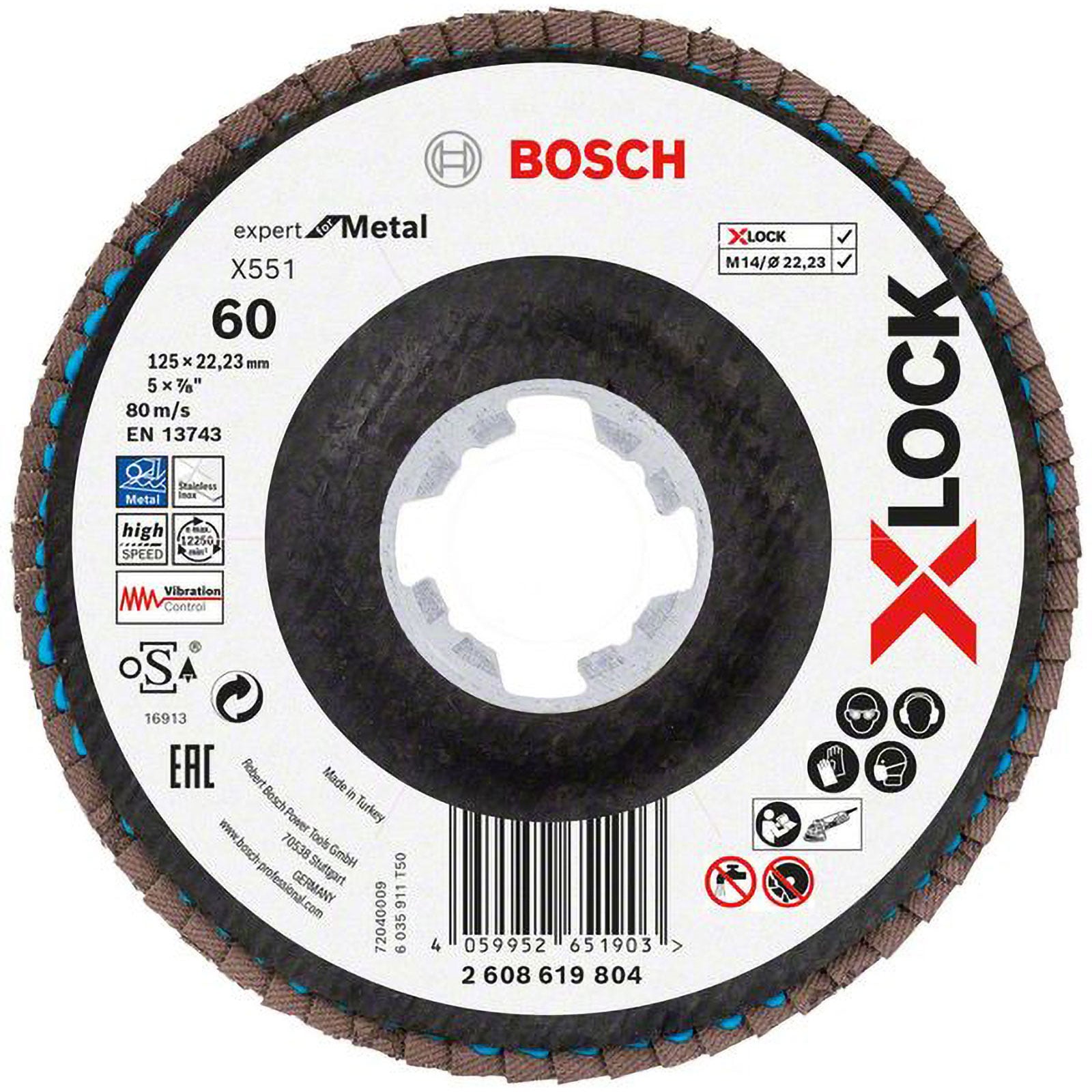 Bosch X-LOCK-Fächerschleifscheibe X551, Expert for Metal, K: 60, Scheibend.: 125 mm - 2608619804