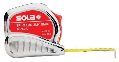 SOLA Taschenrollbandmaß TRI-MATIC L.3m B.13mm mm/cm EG I Ku.Stopptaste - 50023201