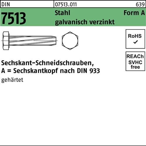 Gewindeschneidschraube DIN 7513 FormA Sechskant AM 5x16 Stahl galv.verz. 1000St.