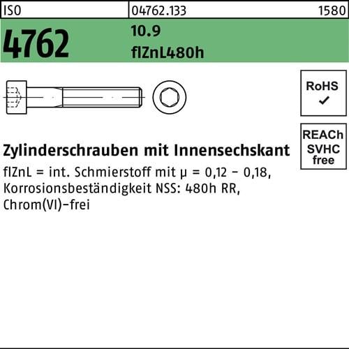 Zylinderschraube ISO 4762 Innen-6kt M12x20 10.9 zinklamellenb. 100St.