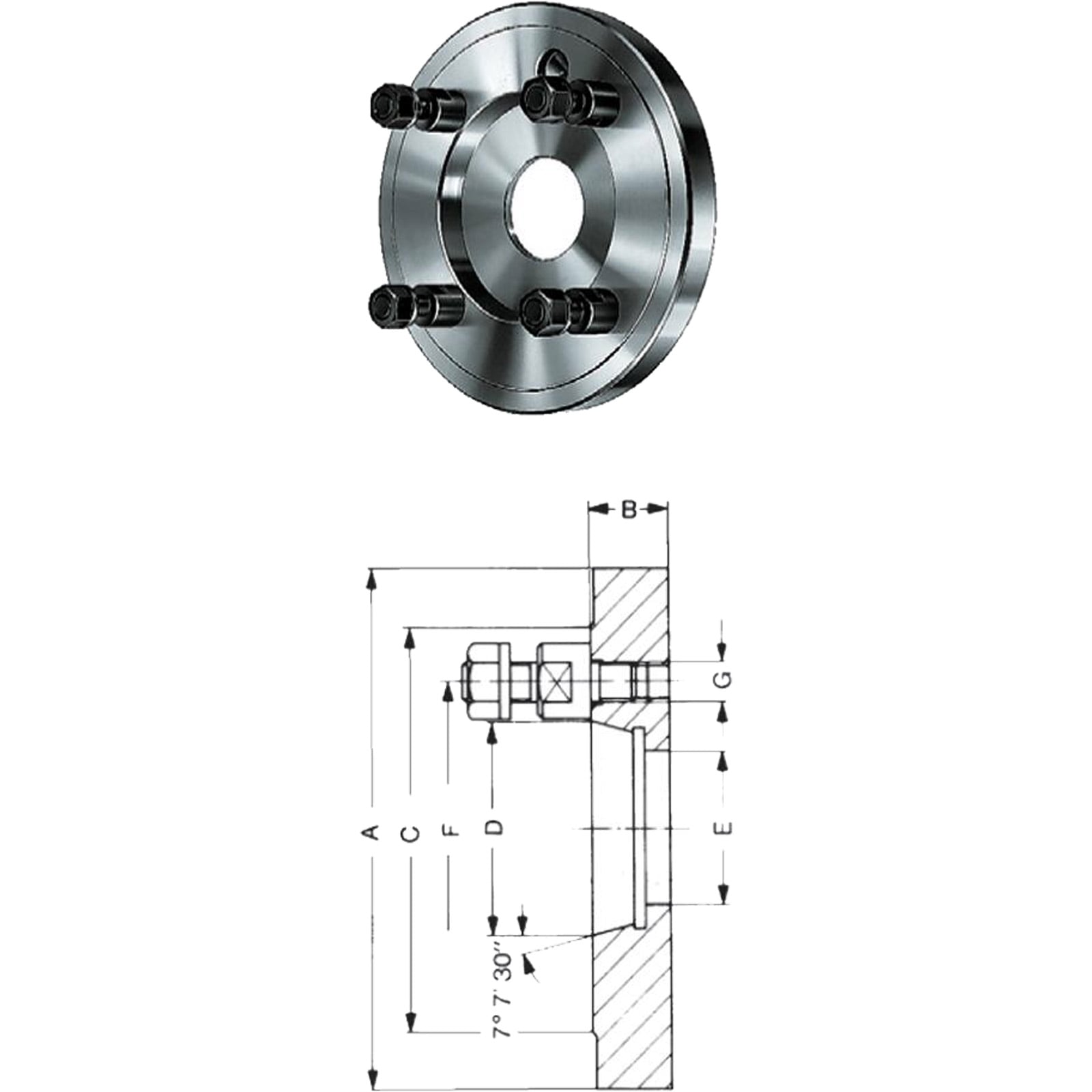 Röhm Kurzkegelflansch, Außen-Ø 200, Kurzkegel 6, ISO 702-3 - 319657