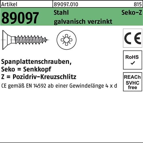 Spanplattenschraube R 89097 SEKO PZ VG 3x45-Z Stahl galv.verz. 1000St.