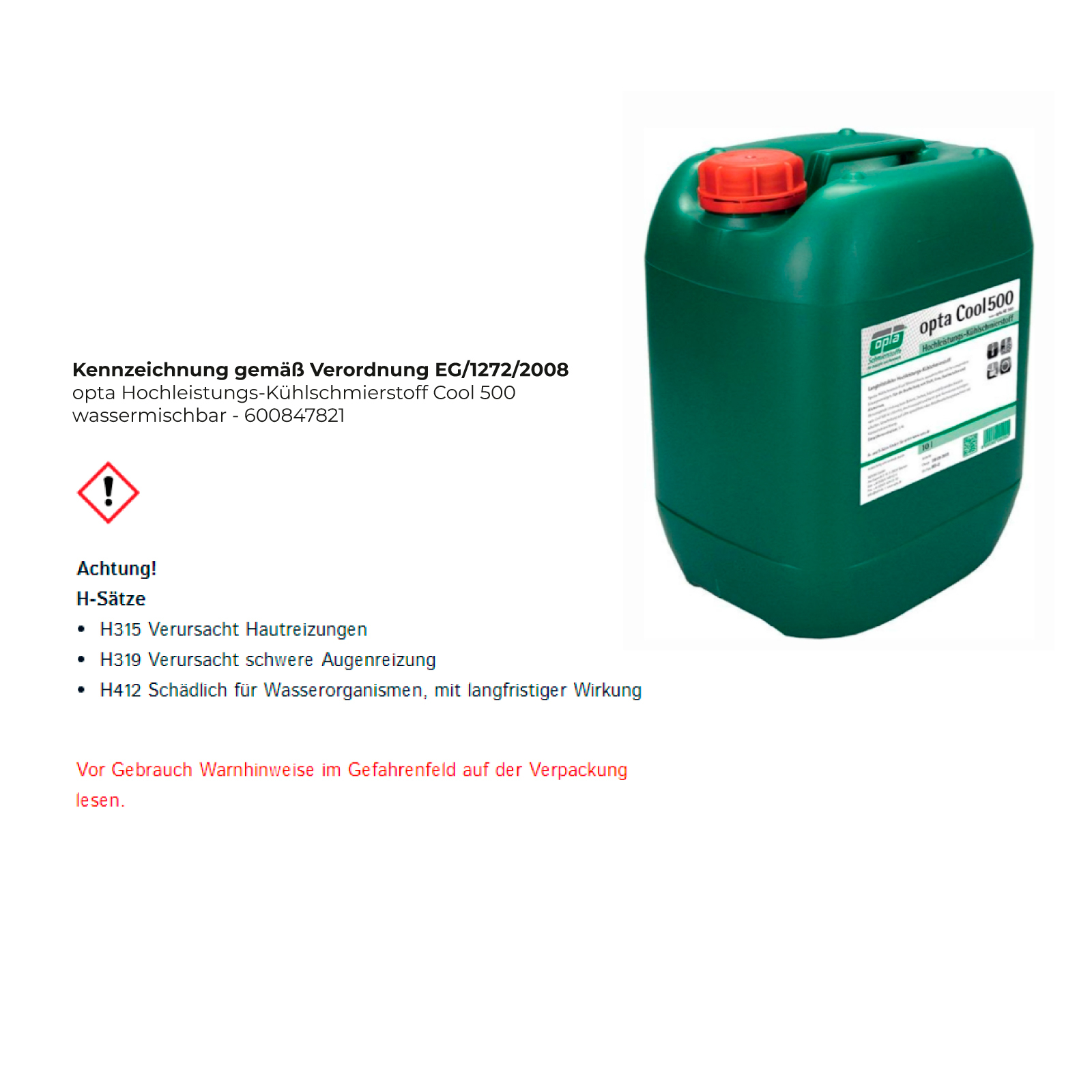 opta Hochleistungs-Kühlschmierstoff Cool 500 wassermischbar - 600847821
