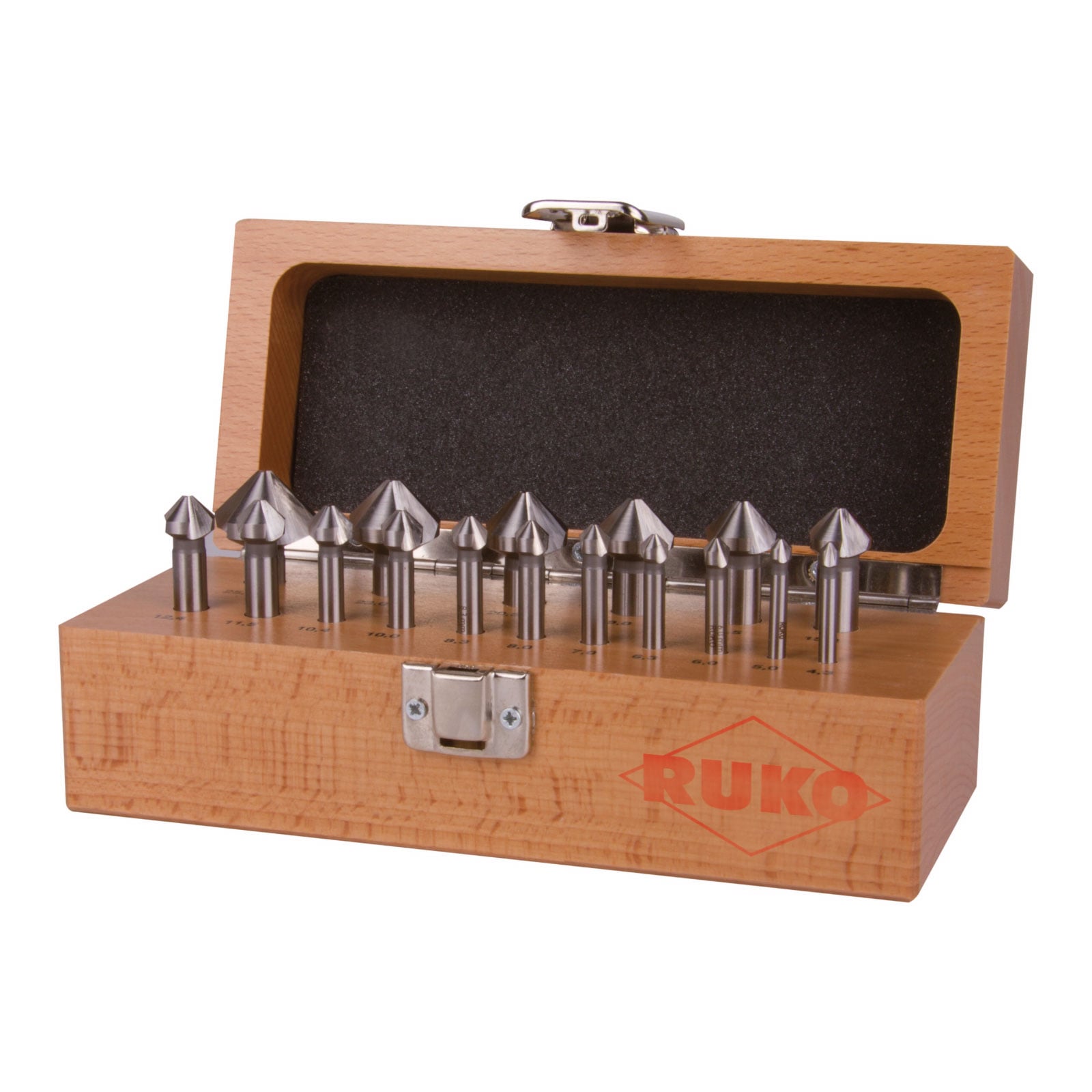 RUKO Kegel- und Entgratsenker-Satz DIN 335 Form C 90° HSS in Holzkassette - 17 tlg. - 102155