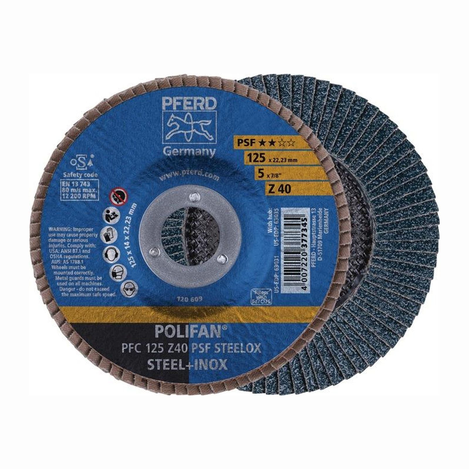 PFERD Fächerscheibe POLIFAN Z PSF STEELOX Ø 125 mm Körnung Z-80 konisch - 67768125