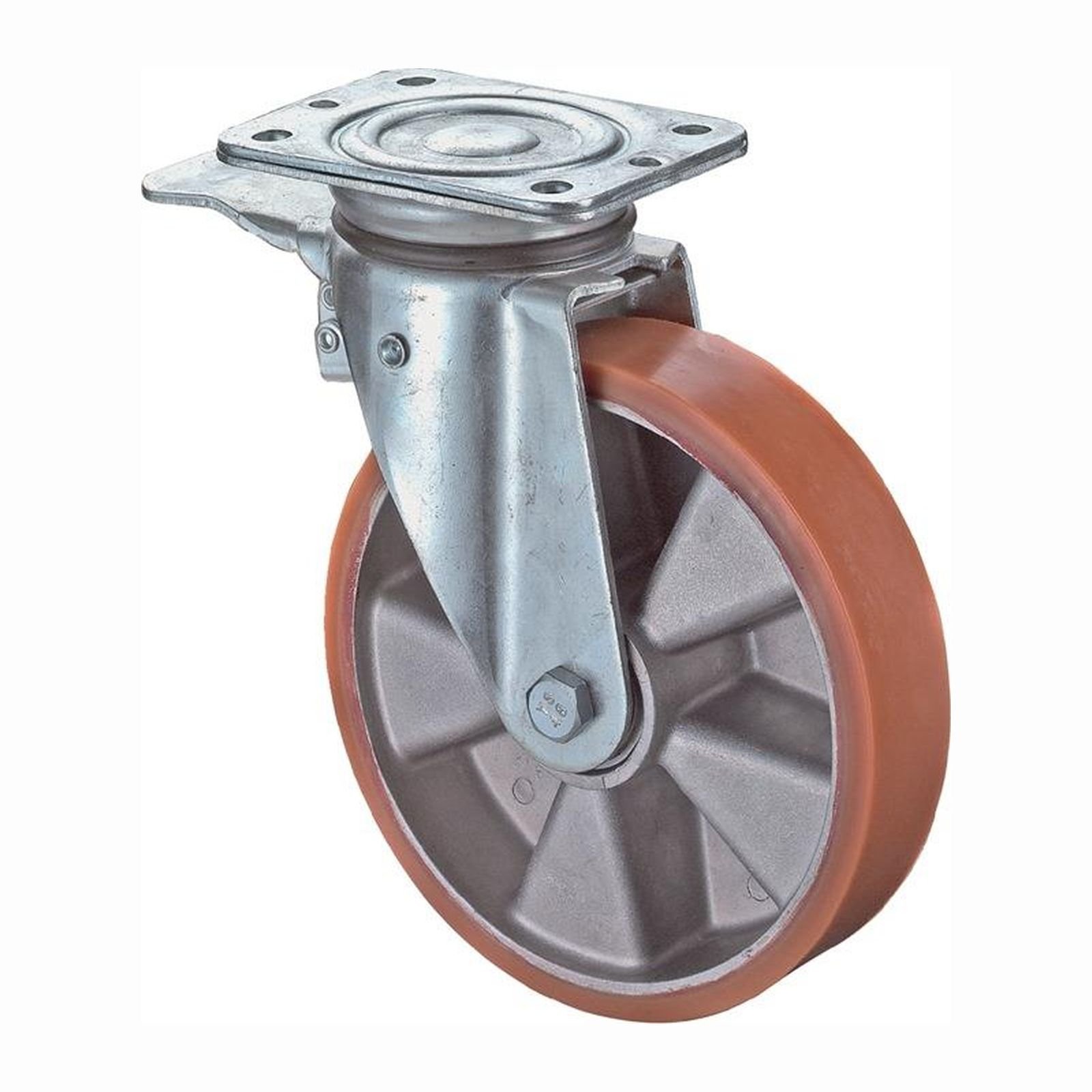 BS Rollen Lenkrolle mit Totalfeststeller und Anschraubplatte Guß-Polyurethanbandage Kugellager